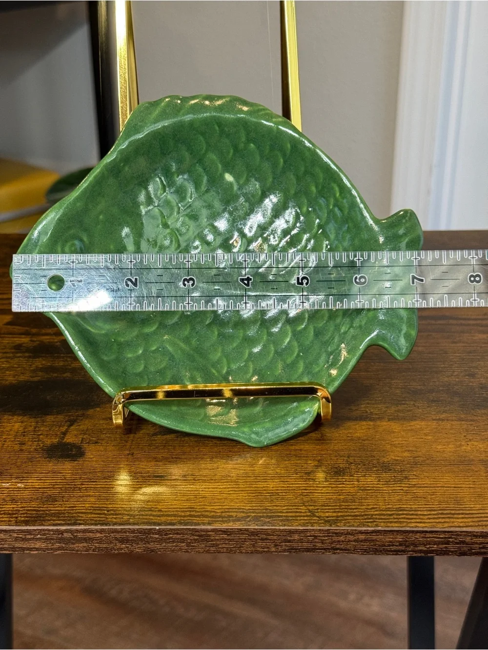 Handmade Green Glazed Ceramic Fish Dish Plate Studio Art Pottery Coastal Decor